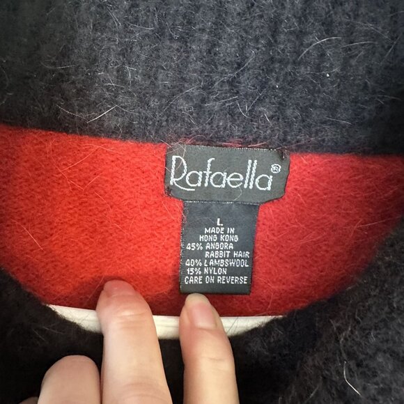 Rafaella Womens Cowl Neck Sweater Red Black Striped Angora Blend Large Lambswool - Picture 2 of 6